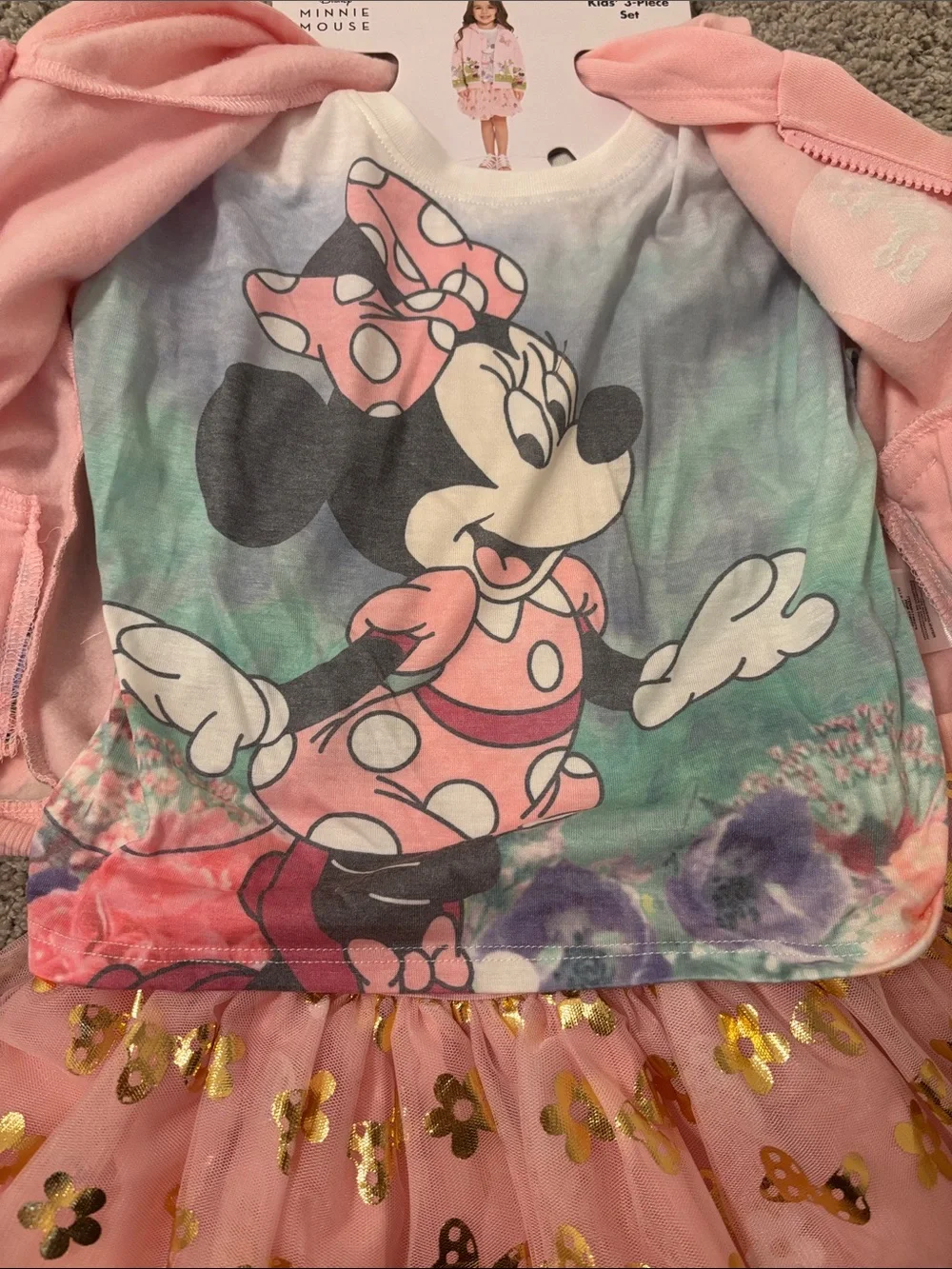 New! Disney Pink Minnie & Friends Hoodie with Gold Accent Tutu